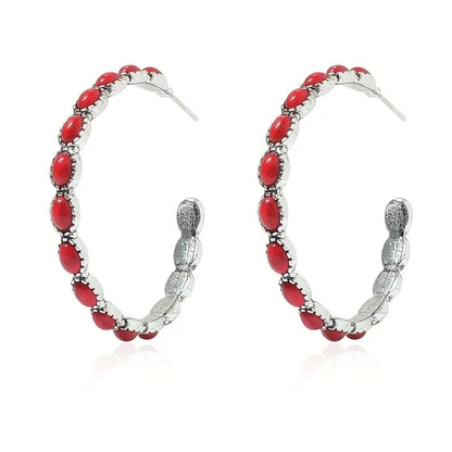 Western Bohemian C-Shaped Hoop Earrings - Vintage-Inspired Simulated Turquoise Jewelry