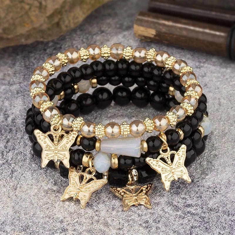 Charming Butterfly Beaded Bracelet Set - Trendy Stackable Jewelry for Women