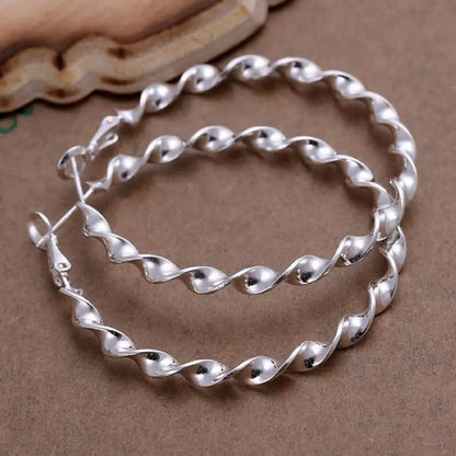Twisted Rope Design Sterling Silver Hoop Earrings - Elegant Fashion Jewelry