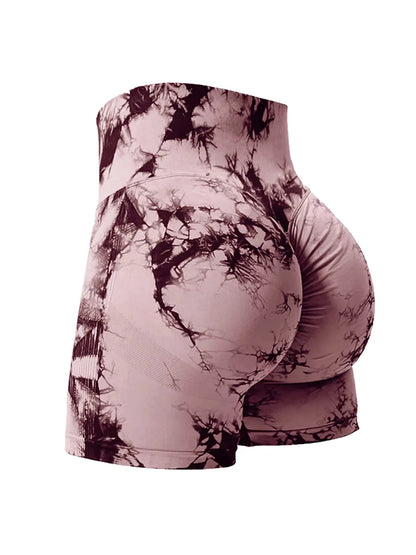 High-Waisted Tie-Dye Gym Shorts - Butt Lift & Comfort Stretch for Women