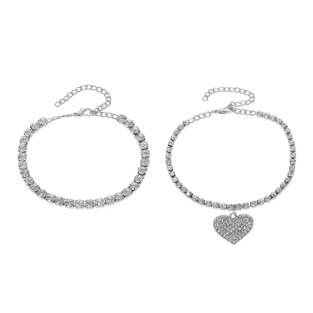 Elegant Rhinestone Heart Anklet - Luxury Crystal Chain Foot Jewelry for Women
