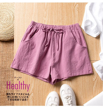 Breathable Linen Casual Shorts - High-Waisted Lounge Wear for Women