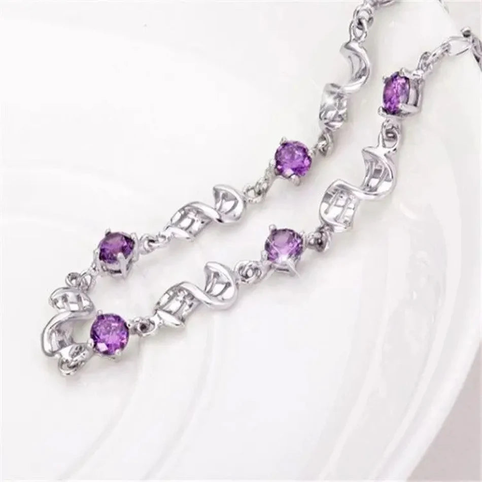 Sparkling Clover Bracelet - 925 Sterling Silver with Purple Crystal Accent