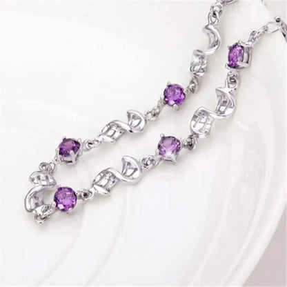 Sparkling Clover Bracelet - 925 Sterling Silver with Purple Crystal Accent