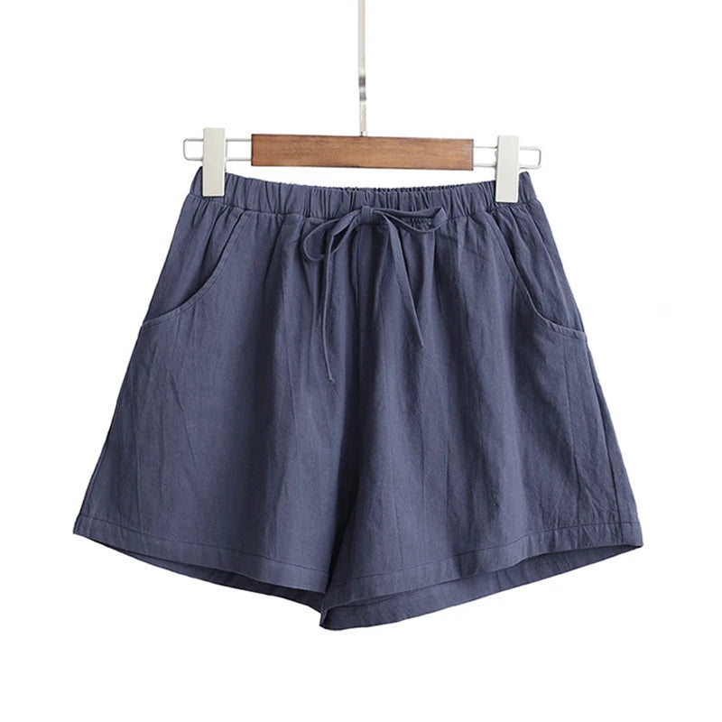 Breathable Linen Casual Shorts - High-Waisted Lounge Wear for Women