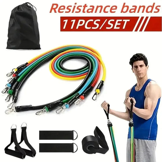 Ultimate 11-Piece Resistance Band Set - Versatile Fitness Training Kit with Handles, Door Anchor, and Carry Bag