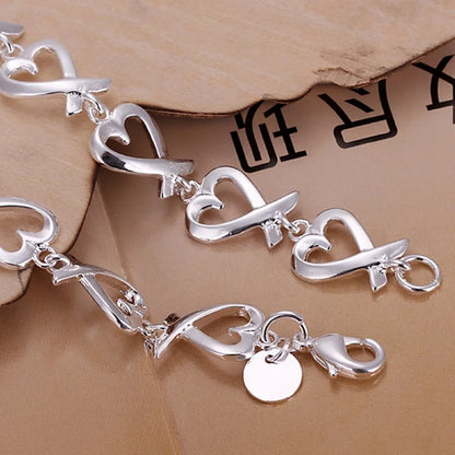 Charming Heart Link Bracelet - 925 Sterling Silver Fashion Jewelry for Women