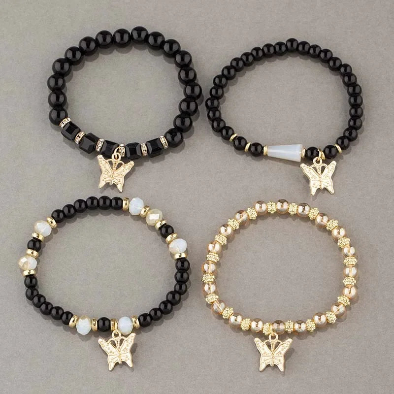 Charming Butterfly Beaded Bracelet Set - Trendy Stackable Jewelry for Women