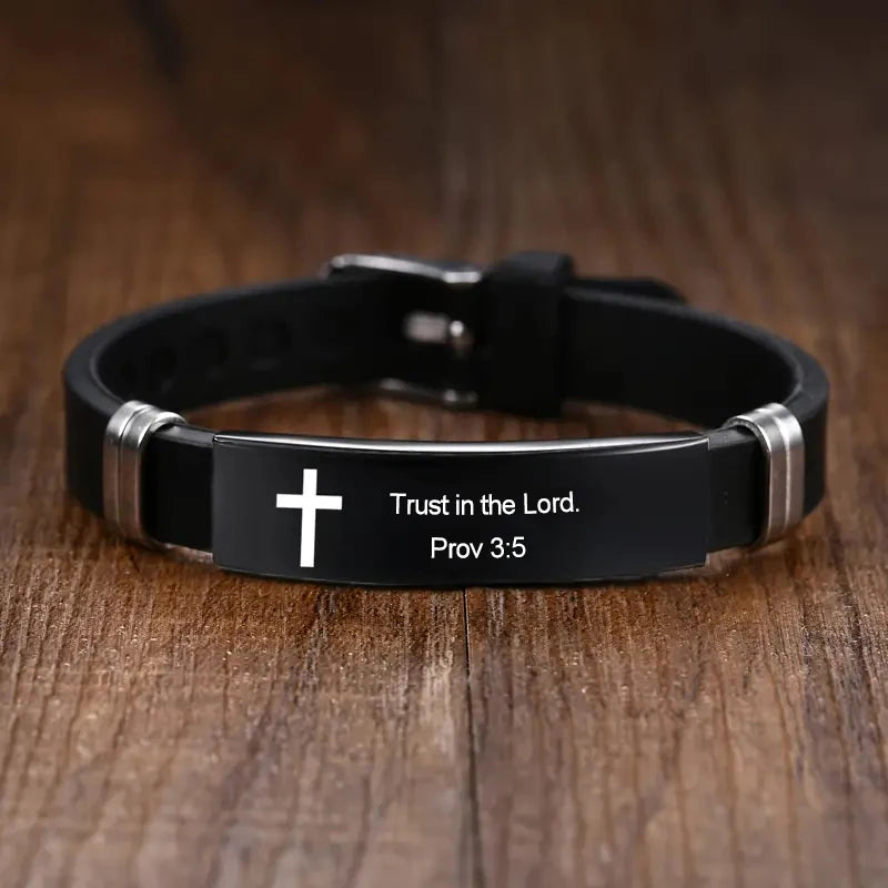 Inspirational Scripture Bracelet - Unisex Stainless Steel & Silicone Faith Jewelry