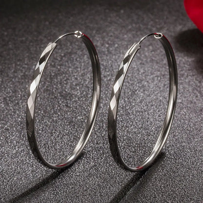 Kaleidoscope Texture Sterling Silver Hoop Earrings - Intricate Embossed Detail