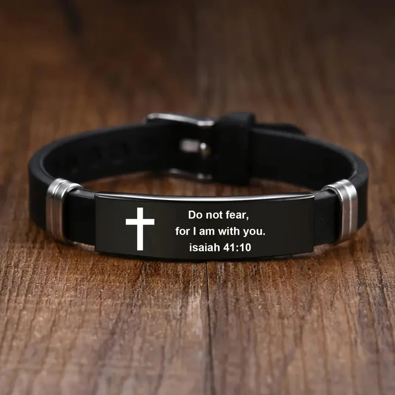 Inspirational Scripture Bracelet - Unisex Stainless Steel & Silicone Faith Jewelry