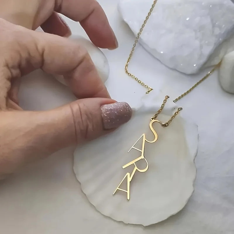 Personalized Vertical Name Necklace - Custom Stainless Steel Jewelry in Gold and Silver