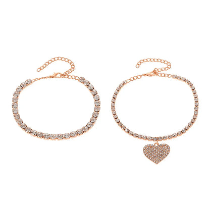 Elegant Rhinestone Heart Anklet - Luxury Crystal Chain Foot Jewelry for Women