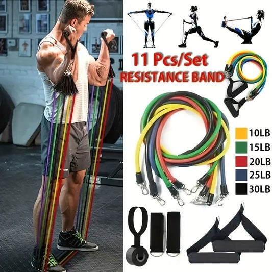 Ultimate 11-Piece Resistance Band Set - Versatile Fitness Training Kit with Handles, Door Anchor, and Carry Bag