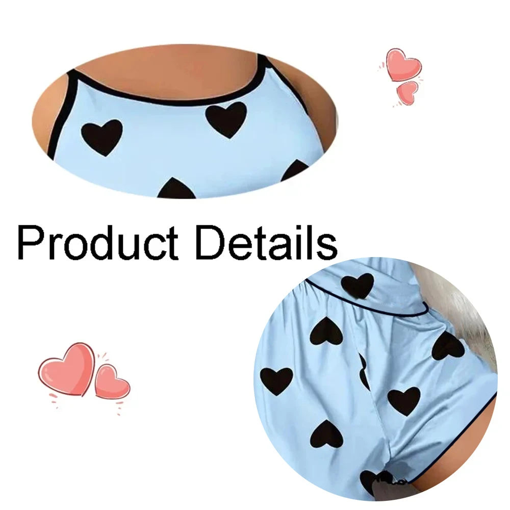 Charming Heart Print Pajama Set - Spaghetti Strap Women's Sleepwear