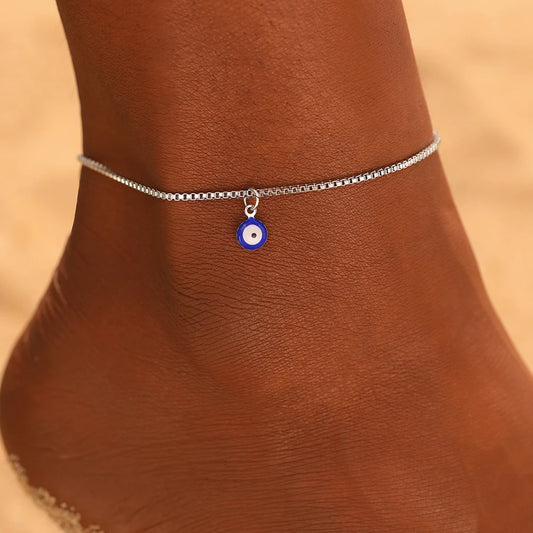 Stainless Steel anklet with blue eye pendant -Elegant Women's Jewelry