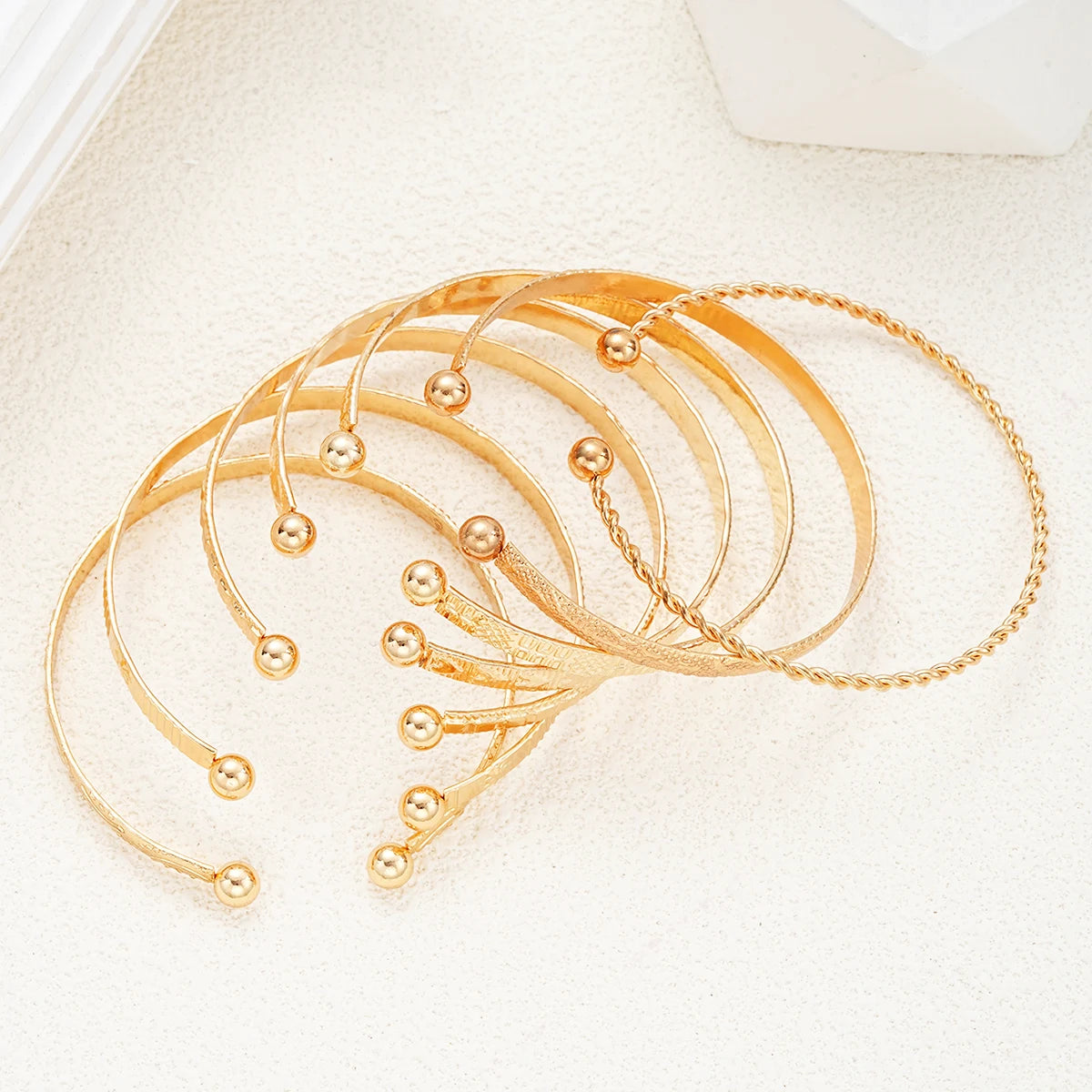 Elegant 7-Piece Geometric Bracelets Set - Open-Ended Design for Chic Layering