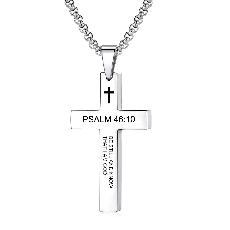 Christian Bible Verse Cross Pendant Necklace - Stainless Steel Scripture Jewelry