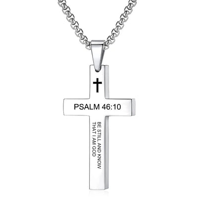 Christian Bible Verse Cross Pendant Necklace - Stainless Steel Scripture Jewelry