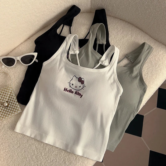 Hello Kitty Y2K Crop Top with Built-In Bra - Cute & Comfy Activewear for Women"
