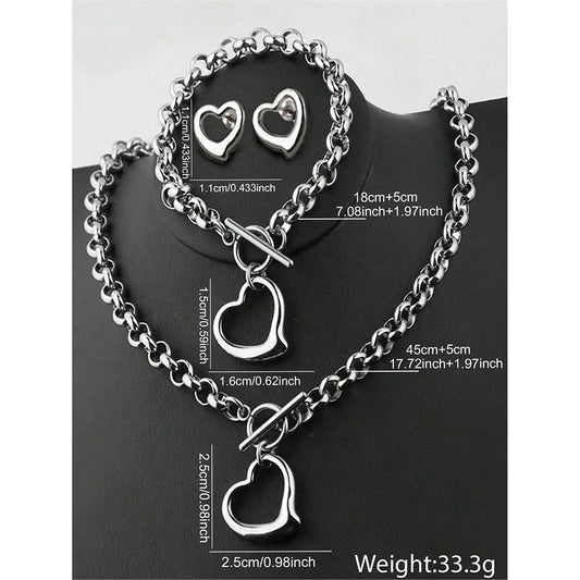 Exquisite Charm Jewelry Set - Heart Necklace, Bracelet & Earrings in Gold and Silver