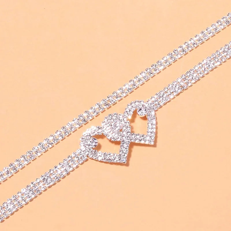 Elegant Rhinestone Heart Anklet - Luxury Crystal Chain Foot Jewelry for Women