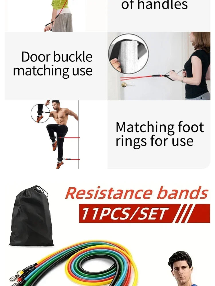 Ultimate 11-Piece Resistance Band Set - Versatile Fitness Training Kit with Handles, Door Anchor, and Carry Bag
