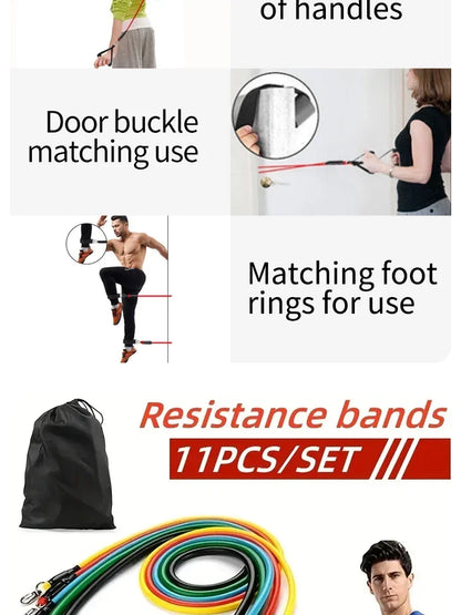 Ultimate 11-Piece Resistance Band Set - Versatile Fitness Training Kit with Handles, Door Anchor, and Carry Bag