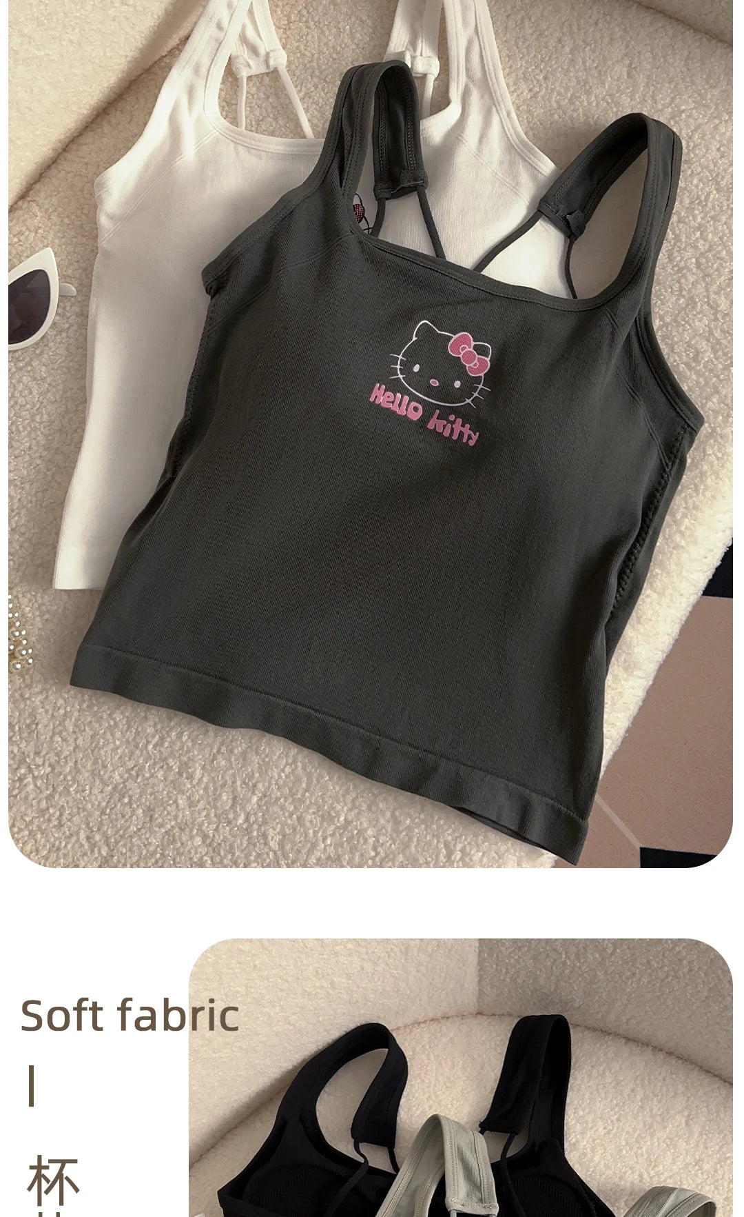 Hello Kitty Y2K Crop Top with Built-In Bra - Cute & Comfy Activewear for Women"