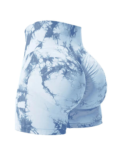 High-Waisted Tie-Dye Gym Shorts - Butt Lift & Comfort Stretch for Women