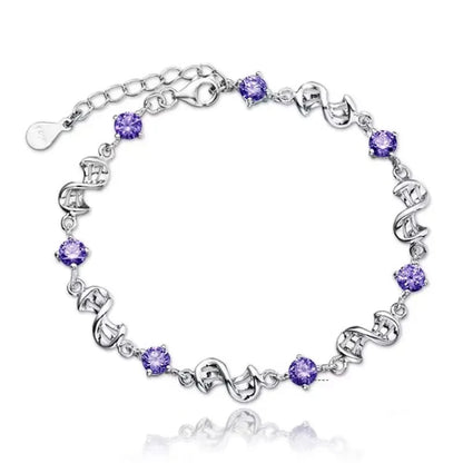 Sparkling Clover Bracelet - 925 Sterling Silver with Purple Crystal Accent