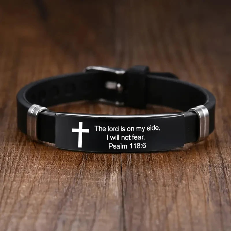 Inspirational Scripture Bracelet - Unisex Stainless Steel & Silicone Faith Jewelry