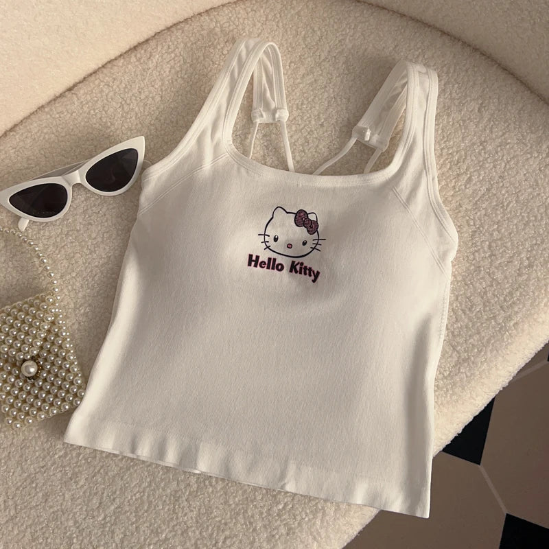 Hello Kitty Y2K Crop Top with Built-In Bra - Cute & Comfy Activewear for Women"