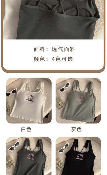 Hello Kitty Y2K Crop Top with Built-In Bra - Cute & Comfy Activewear for Women"