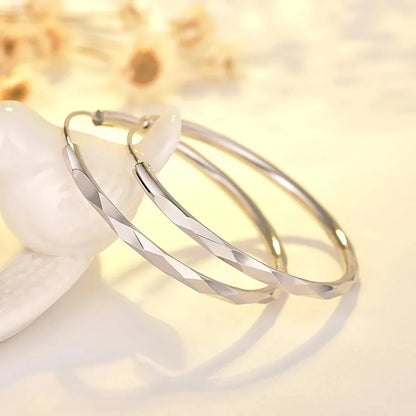 Kaleidoscope Texture Sterling Silver Hoop Earrings - Intricate Embossed Detail