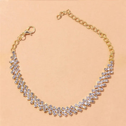 Elegant Cubic Zirconium Chain Anklet - Dazzling Silver & Gold Fashion Jewelry